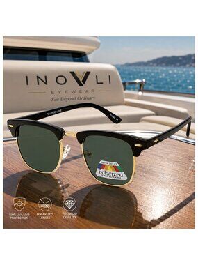 Inovli Clubber Polarized Sunglasses Men Women Classic Browline Retro Fashion UV